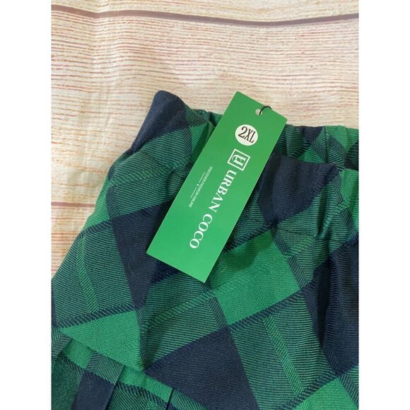 NWT Urban Cocoa Women's Green Tartan Plaid Mini Skirt - 2XL - Picture 2 of 11